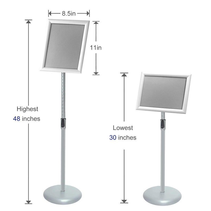 IN WHICH BAY Adjustable Pedestal Poster Sign Stand with Heavy Duty Base Sign Holder Aluminum Snap Open Frame for 8.5 x 11 inches Both Vertical and Horizontal View Displayed Used for Living and Business(Silverï¼‰ - Image 5